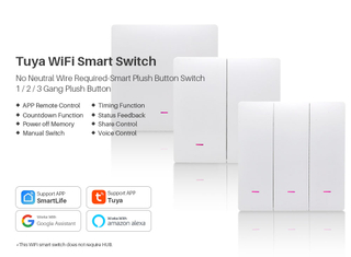 Tuya WIFI Smart Light Switch EU Button 1/2/3 gang Smart Wall Switch With Neuteal or No Neutral
