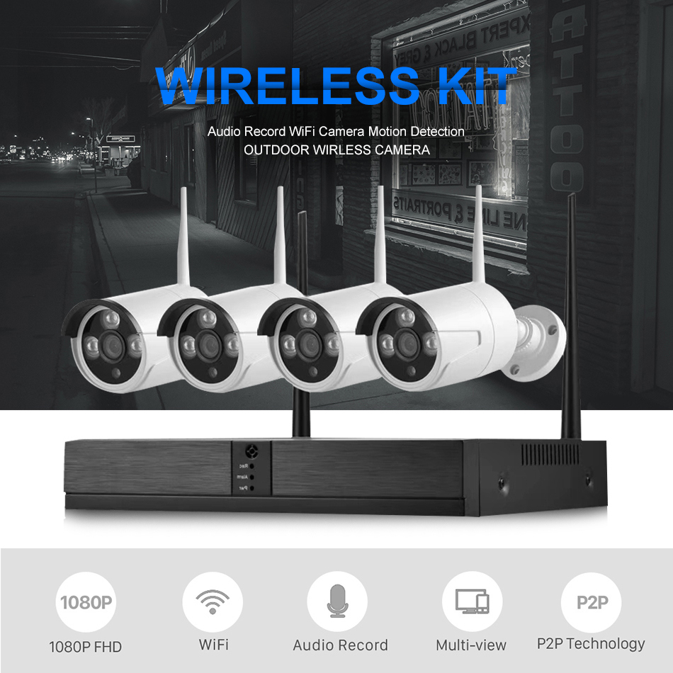 With Two Way Audio/Night Vision FULL HD Outdoor Waterproof 4CH 3MP 1080P Wireless Wifi NVR Kit Network IP CCTV Camera System 