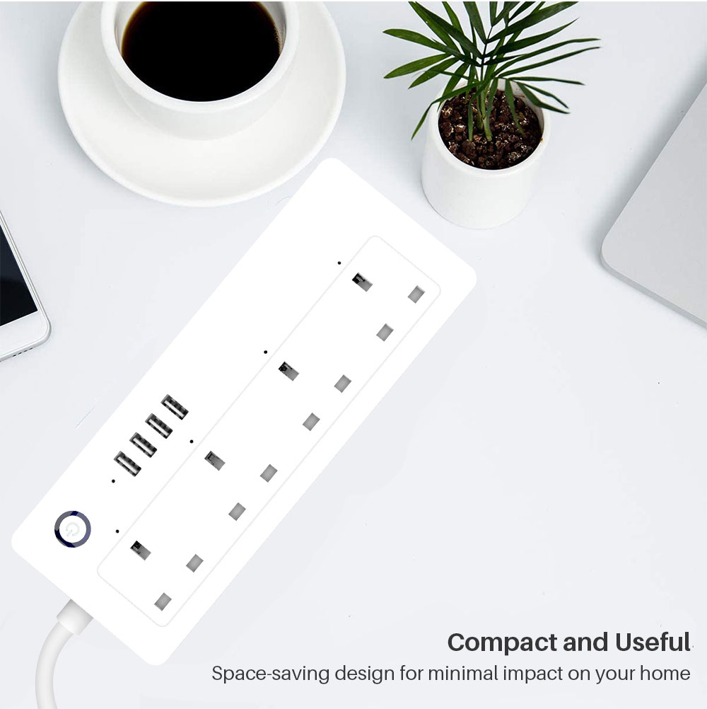  Tuya Smart Power Strip UK With 4 AC Socket 4 USB Port Timing Voice Control with Power Monitoring