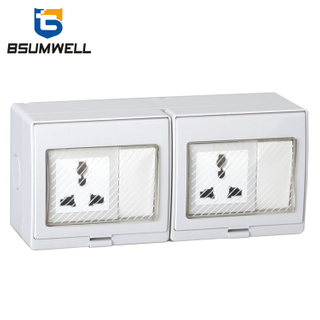 PS2-2US Multi-function Type 10A IP55 Waterproof 2Gang 2Way Switch 2Gang Socket 